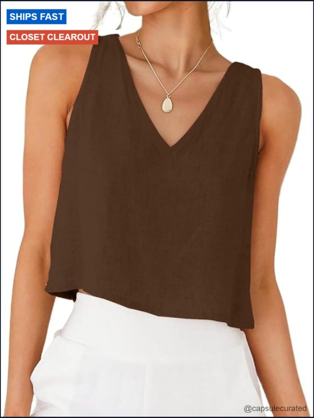 V Neck Cropped Linen Tank Top Sleeveless Summer Shirt